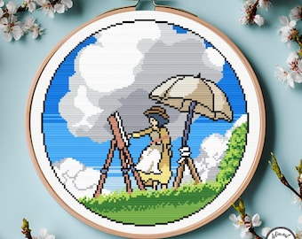 The Wind Rises PDF cross stitch pattern - studio ghibli anime embroidery chart