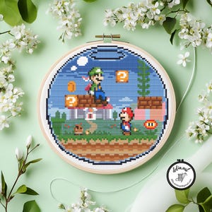 Mario & Luigi Terranium - PDF cross stitch pattern, instant download. video game chart, diy cute gift, mushroom kingdom