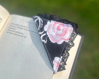Black and Pink Floral Fabric Bookmark