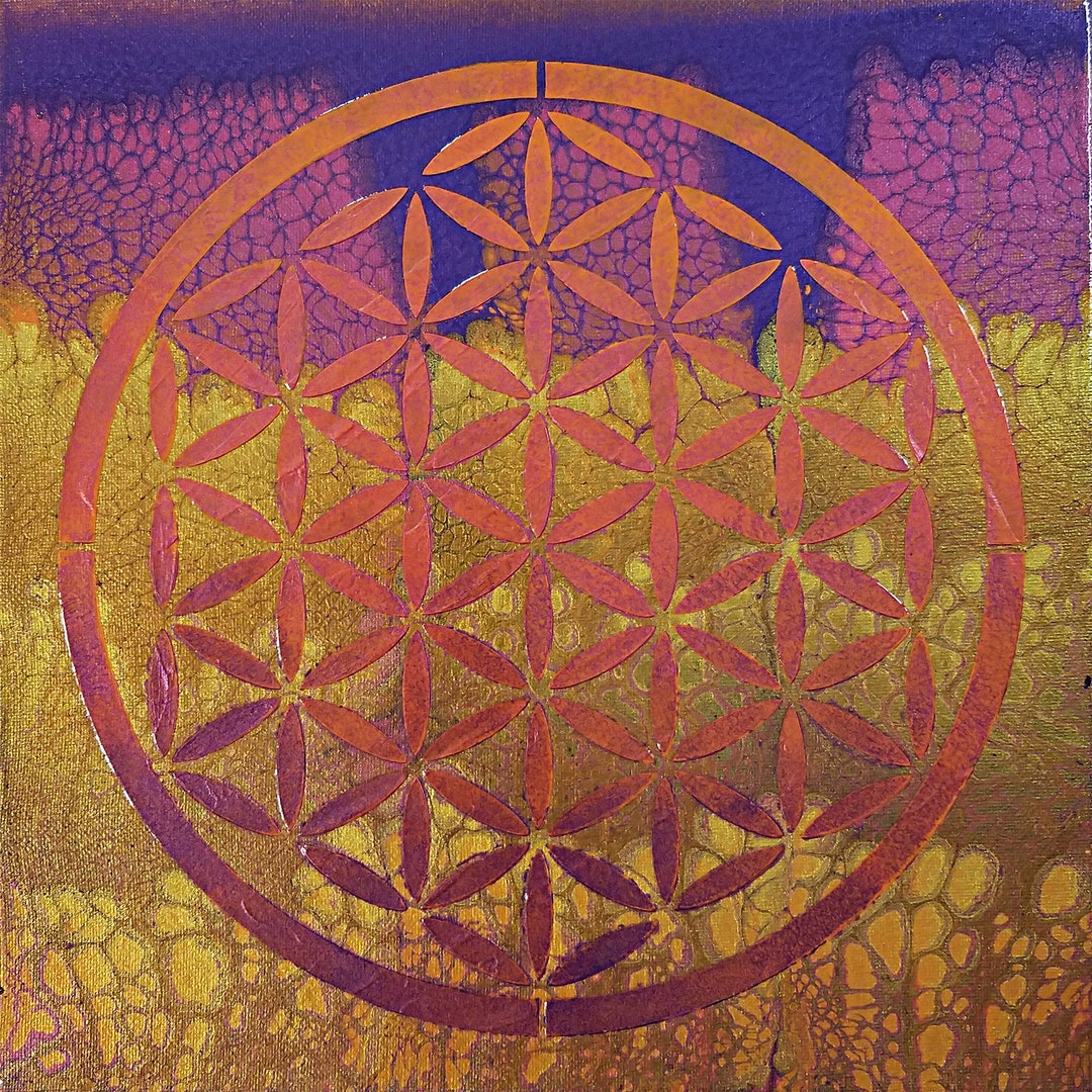 Metallic Flower of Life Art Acrylic Painting – Sacred Geometry Boho ...