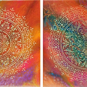Glow in the Dark Mandalas Set of 2 Canvas. Best Custom Gift for Her Home Decor Style & Unique Boho Living Room Wall Art. Best for meditation