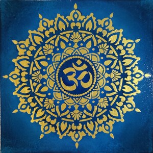 Unique Golden OM Mandala Acrylic Canvas Painting. Custom Spiritual Art Gift For Her Decor Style. Handmade Mandala Art. Best For Meditation.