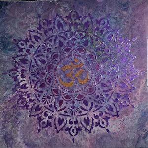 Beautiful Acrylic Canvas Art Mandala Painting with Gold OM Symbol, Best for Meditation and Zen Yoga Room Decor, Unique Gift for BOHO Wall.