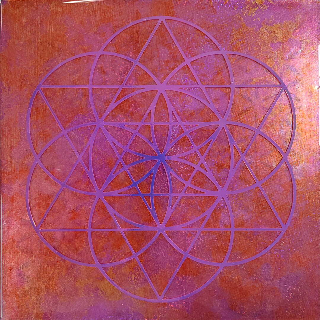 Curated visual reference: Visual Reference: Holographic Seed Of Life Epoxy Resin Art Sacred Geometry Wood