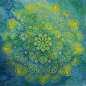 Acrylic Mandala Painting on Canvas. Beautiful Floral Design. Custom Spiritual Art Wall Decor, Unique Home Room Best Art Gift for Boho Friend