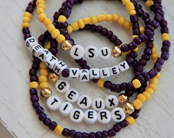 LSU Beaded Bracelet, Stackable Team Spirit Jewelry