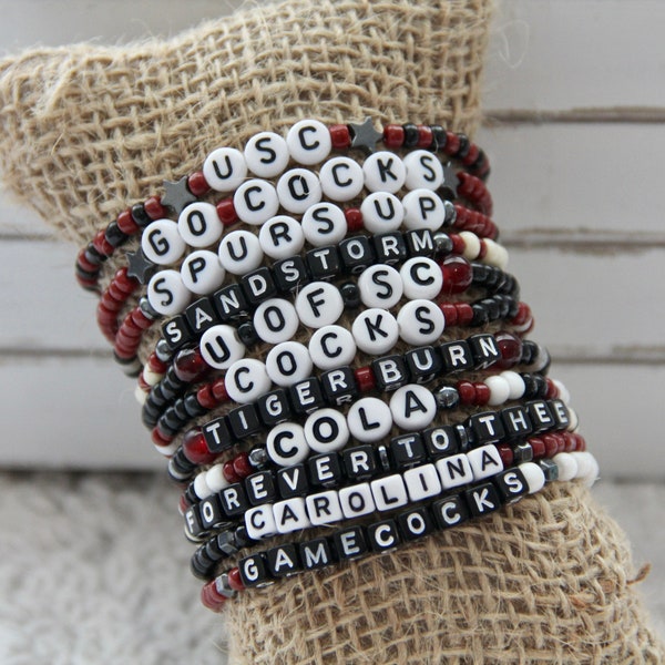 Universität von South Carolina Armbänder, Gamecocks Perlen Armbänder, USC Game Day Schmuck, Carolina Accessoires, Geschenke für Gamecocks Fan,