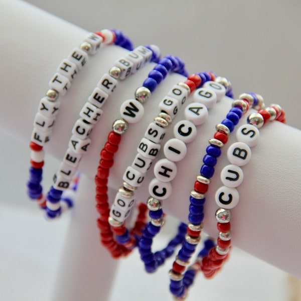 Chicago Cubs Bracelet, Chicago Beaded Bracelet, Cubs Elastic Beaded Bracelet, MLB Inspired Bracelet, Customizable Bracelet