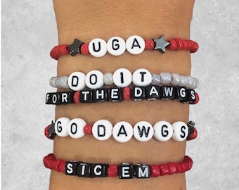 University of Georgia Beaded Spirit Bracelets, UGA Bracelet Stacks , Game Day Beaded Bracelets, College Football Gameday Stretch Bracelets
