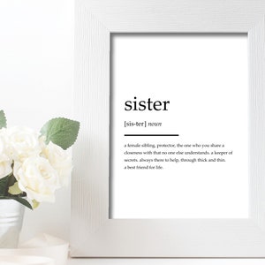 Sister Definition Wall Print - Home Decor, Wall Art, Kitchen Print, Sister Print, Gift