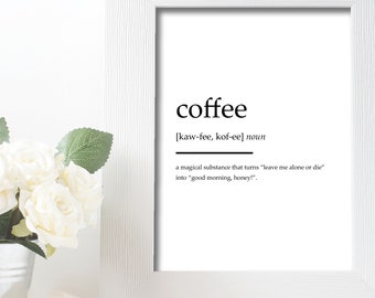 Coffee Definition Wall Print - Home Decor, Wall Art, Kitchen Print, Coffee Print, Gift