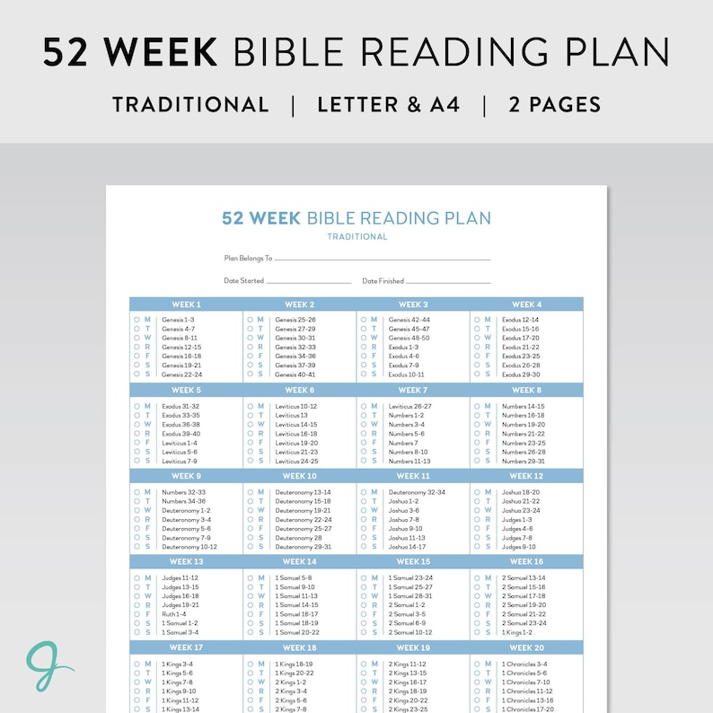 52 WEEK BIBLE Reading Plan Printable and Digital PDF | Bible Reading ...