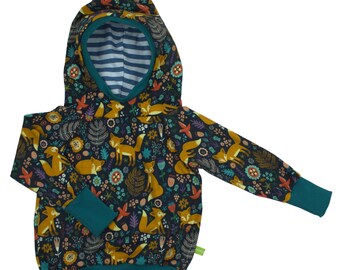 Kinder Retrohoodie Hoodie Kapuzenpullover Zipfelkapuze Fuchs