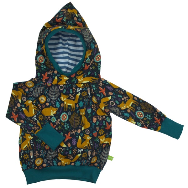 Kinder Retrohoodie Hoodie Kapuzenpullover Zipfelkapuze Fuchs