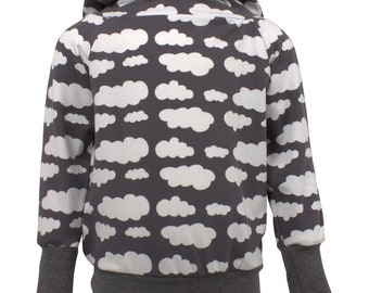 Kinder Retrohoodie Hoodie Kapuzenpullover Zipfelkapuze Wolken dunkelgrau