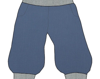 Damen 3/4 Caprihose Sporthose Musselin Blau