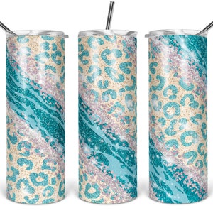20oz Skinny Tumbler Sublimation Designs Leopard Marble Glitter for Straight/Tapered Tumbler PNG File Digital Download