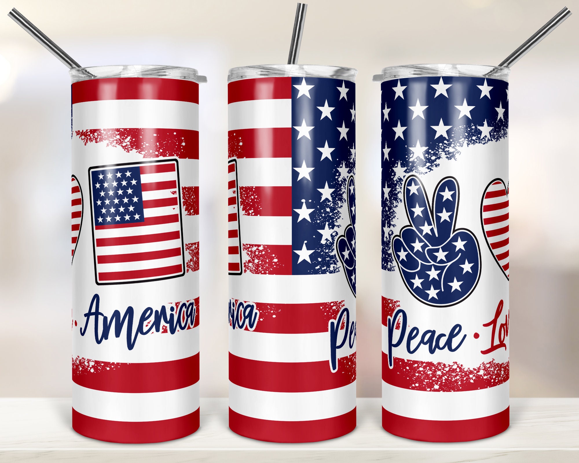 4th of July Peace Love America 20oz Skinny Tumbler Sublimation - Etsy