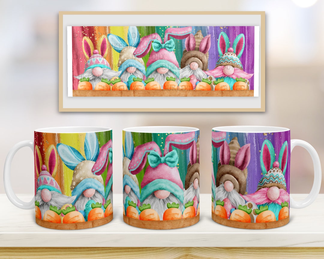 Easter Gnome Bunny Rainbow Mug Wrap 11oz Mug Sublimation - Etsy