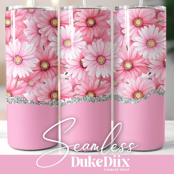 Pink Daisy Tumbler Wrap Seamless Sublimation Design 20oz Skinny Tumbler for Straight/Tapered Tumbler PNG File Digital Download