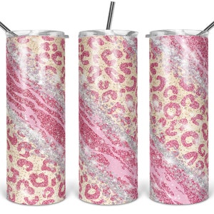 20oz Skinny Tumbler Sublimation Designs Pink Leopard Marble Glitter for Straight/Tapered Tumbler PNG File Digital Download