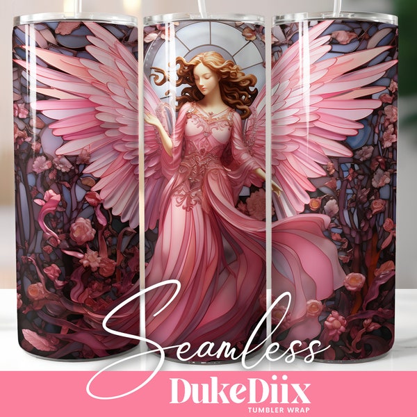 3D Stained Glass Angel Tumbler Wrap Seamless Sublimation Design 20oz Skinny Tumbler for Straight/Tapered Tumbler PNG File Digital Download