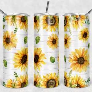 20oz Skinny Tumbler Sublimation Designs Sunflower White Wood, Floral Tumbler for Straight/Tapered Tumbler PNG File Digital Download