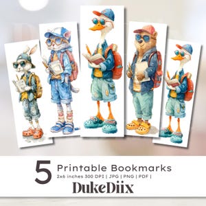 Back to School Animal Bookmark Digital Printable Bookmarks Set for Book Lovers, Cute Gifts Digital Download