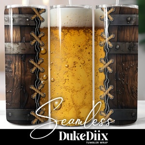 Beer Wood Barrel Tumbler Wrap Seamless Sublimation Design 20oz Skinny Tumbler Straight/Tapered Tumbler PNG File Digital Download