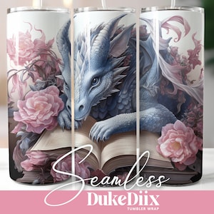 Book Dragon Tumbler Wrap Seamless Sublimation Design 20oz Skinny Tumbler for Straight/Tapered Tumbler PNG File Digital Download