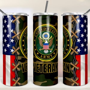USA Army Veteran 20oz Skinny Tumbler Sublimation Designs American Flag Eagle for Straight/Tapered Tumbler PNG File Digital Download