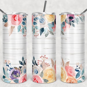 20oz Skinny Tumbler Sublimation Designs Wood Flower, Floral Tumbler for Straight/Tapered Tumbler PNG File Digital Download