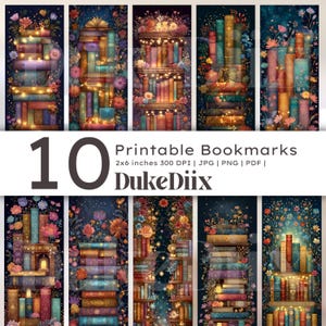 Bookshelf Bookmark Digital Printable Bookmarks Set for Book Lovers, Cute Gifts Digital Download