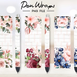 Floral Pen Wraps, Pen Sublimation, Pen Wraps Waterslide, Epoxy Pen Wraps, Ink Joy Wraps PNG File Digital Download