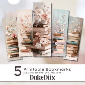 Book Floral Bookmark Digital Printable Bookmarks Set for Book Lovers, Cute Gifts Digital Download