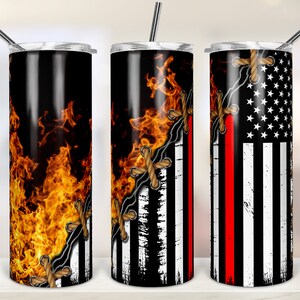 Firefighter American Flag 20oz Skinny Tumbler Sublimation Designs Tumbler for Straight/Tapered Tumbler PNG File Digital Download