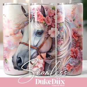 Paard bloemen Tumbler Wrap naadloze sublimatie Design 20oz mager Tumbler voor rechte/taps toelopende Tumbler PNG-bestand digitale download
