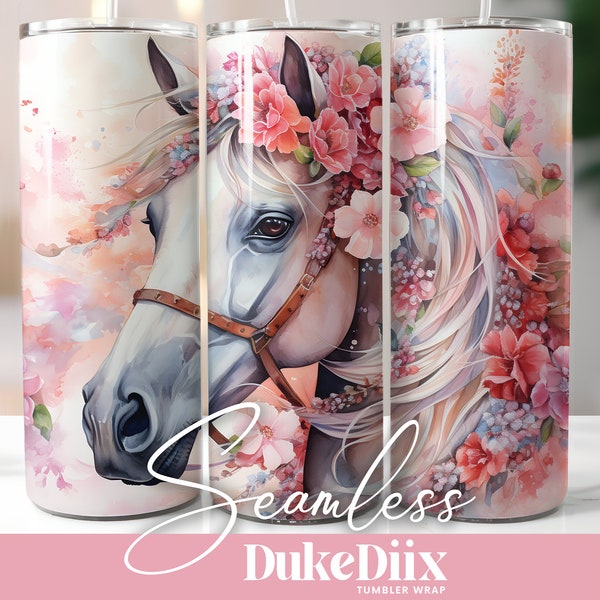 Horse Floral Tumbler Wrap Seamless Sublimation Design 20oz Skinny Tumbler for Straight/Tapered Tumbler PNG File Digital Download