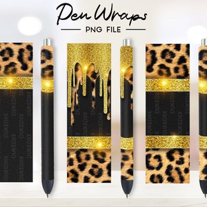 Leopad Gold Glitter Pen Wraps, Pen Sublimation, Pen Wraps Waterslide, Epoxy Pen Wraps, Ink Joy Wraps PNG File Digital Download