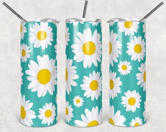 Seamless 20oz Skinny Tumbler Sublimation Designs Daisy Flowers Tumbler for Straight/Tapered Tumbler PNG File Digital Download