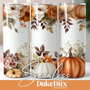 Boho Fall Floral Pumpkin Tumbler Wrap Seamless Sublimation Design 20oz Skinny Tumbler for Straight/Tapered Tumbler PNG File Digital Download
