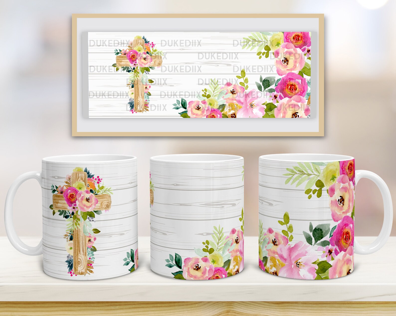 11oz Mug Sublimation Designs Flower Floral Cross Mug Png File Etsy