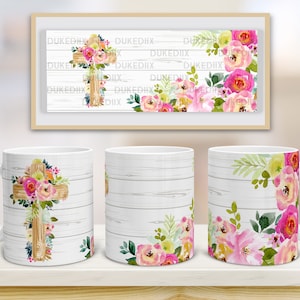 Mug Wrap 11oz Mug Sublimation Designs Flower Floral Cross Mug PNG File Digital Download