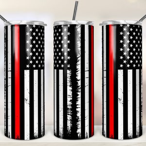 Firefighter American Flag Thin Red Line 20oz Skinny Tumbler Sublimation Designs for Straight/Tapered Tumbler PNG File Digital Download
