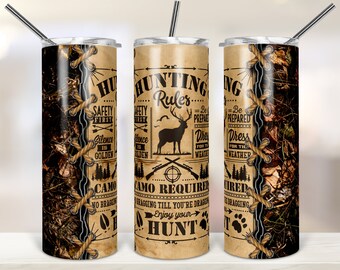 Hunting Rule Camo Hunt 20oz and 30oz Skinny Tumbler Sublimation Designs for Straight/Tapered Tumbler PNG File Digital Download