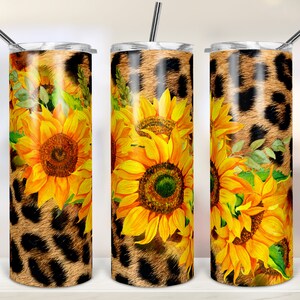 Seamless 20oz Skinny Tumbler Sublimation Designs Sunflower Leopard Tumbler for Straight/Tapered Tumbler PNG File Digital Download