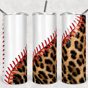 Seamless 20oz Skinny Tumbler Sublimation Designs Leopard Baseball Laces Tumbler for Straight/Tapered Tumbler PNG File Digital Download