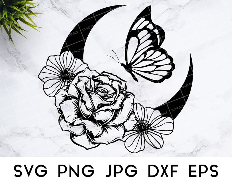 Download Butterfly Floral Crescent Moon SVG half moon svg luna SVG ...