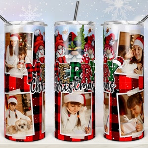 Merry Christmas Gnome Photo 20oz Skinny Tumbler Sublimation Designs Tumbler for Straight/Tapered Tumbler PNG File Digital Download