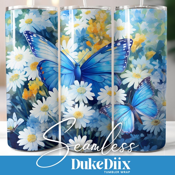 Butterfly Daisy Floral Tumbler Wrap Seamless Sublimation Design 20oz Skinny Tumbler Straight/Tapered PNG File Digital Download